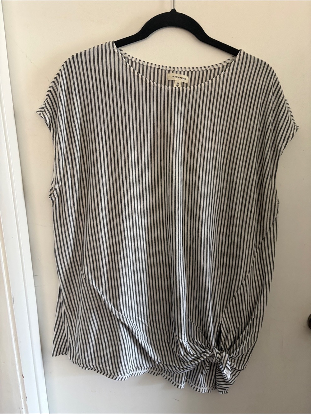 Max Studio Black & White Vertical Stripe Tie-Hem Tunic